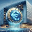 ECB headquarters with digital euro concept visualization
