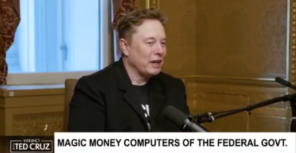 Musk on Ted Cruz podcast discussing federal money computers