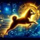 Golden Shiba Inu cryptocurrency symbol breaking through digital resistance with financial charts and crypto metrics