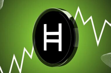 Hedera Hashgraph logo with price movement visualization