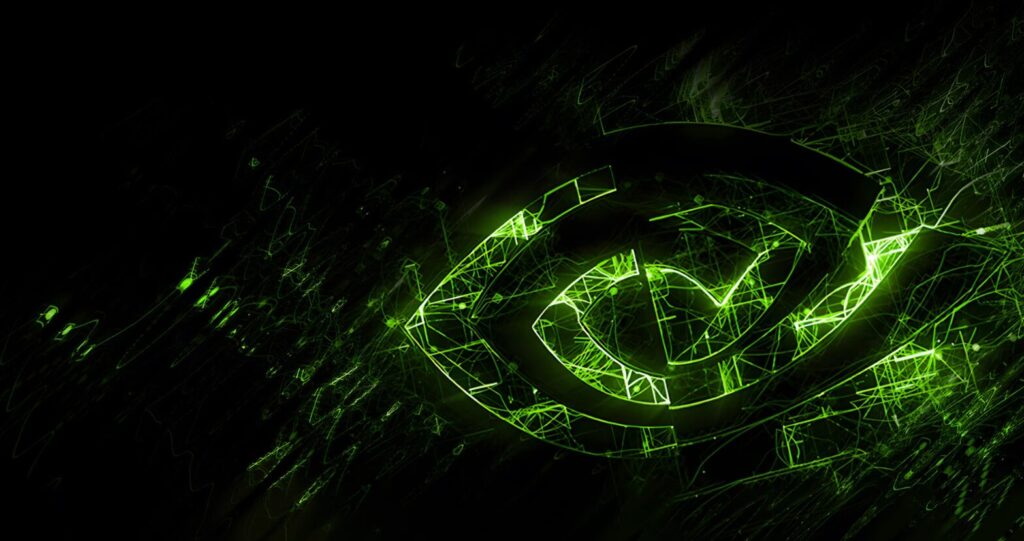 NVIDIA's iconic green eye logo on dark background with neon effect