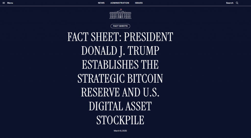 White House Fact sheet on Strategic Bitcoin Reserve Executive Order