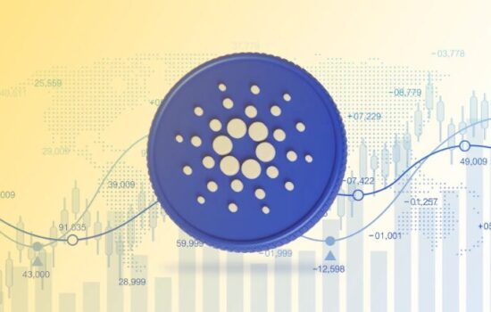 Cardano logo with price chart overlay showing upward trend