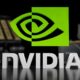 NVIDIA logo in green with GPU products in background
