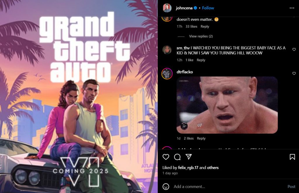 John Cenas Instagram Post GTA 6