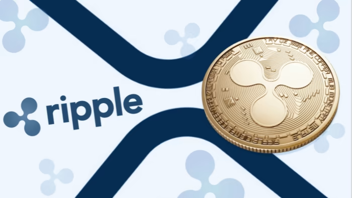 Ripple logo with XRP currency symbol on blue background