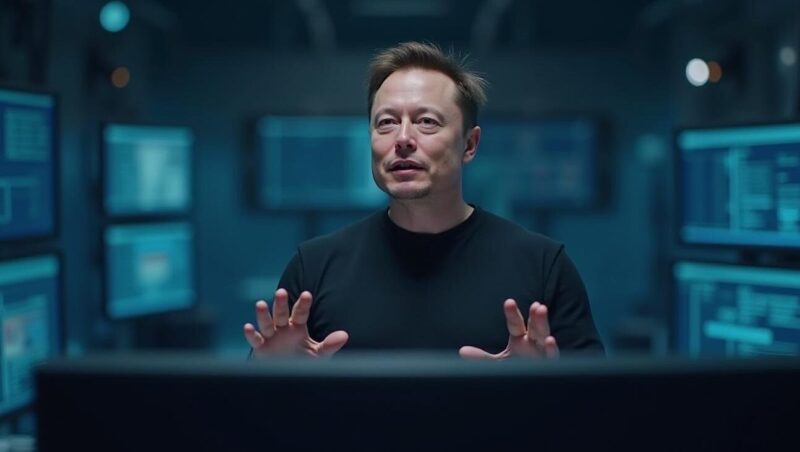 Elon Musk explaining concept in tech environment