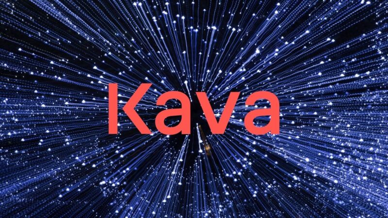 Kava logo with blue digital connections on dark background