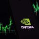 NVIDIA logo with stock market chart in green on dark background