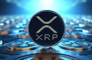 XRP coin logo on blue digital background