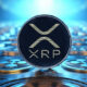 XRP coin logo on blue digital background