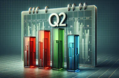 3D visualization of colorful bar charts with Q2 label