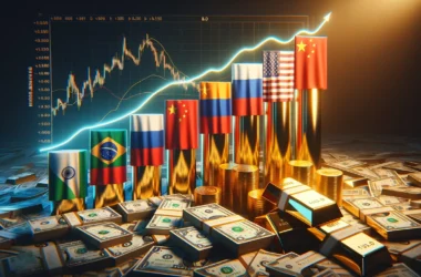 USD reserves chart with BRICS country flags