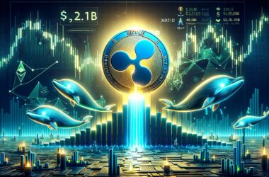 XRP logo surrounded by rising price charts with whales and $2.17B capital flow visualization