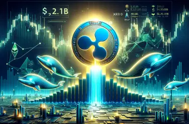XRP logo surrounded by rising price charts with whales and $2.17B capital flow visualization