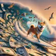 shiba inu surfing