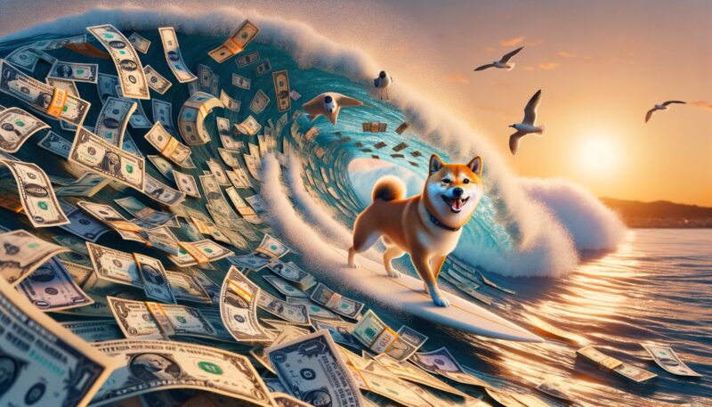 shiba inu surfing