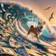 shiba inu surfing