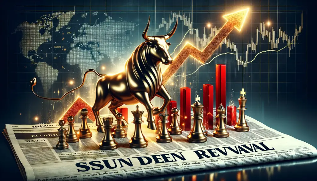 Stock market display showing dramatic recovery, trade war chess