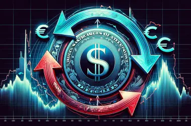 US dollar surrounded by flowing capital with euro symbols and market charts