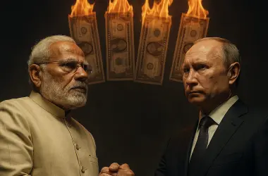 Modi holding hands Putin de-dollarization