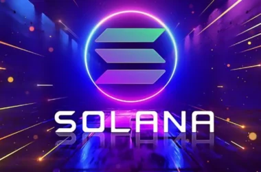 Artistic Solana logo with vibrant blue and purple lighting effects