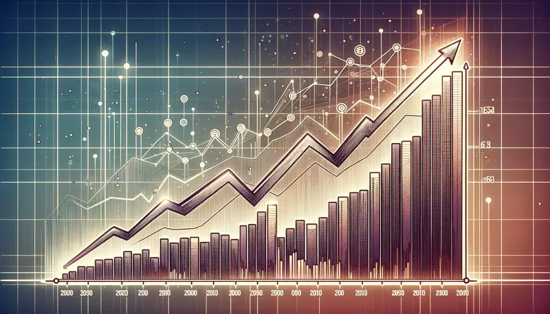 3D visualization of upward trending stock market graph