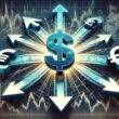 Dollar symbol with directional arrows pointing to euro and other currency symbols