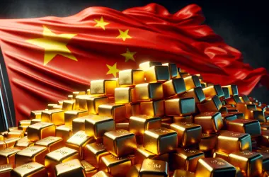 Gold Bricks in front of Chinese Flag