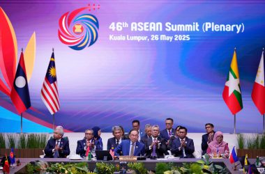 ASEAN leaders standing together at 46th Summit in Kuala Lumpur
