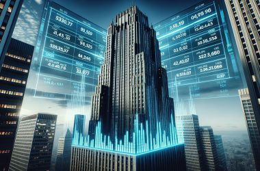 JPMorgan headquarters with stock ticker