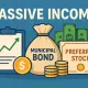 Passive income illustration with dividend chart, municipal bond bag and preferred stock certificate
