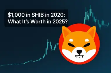 Shiba Inu logo with price chart showing growth from 2020 to 2025