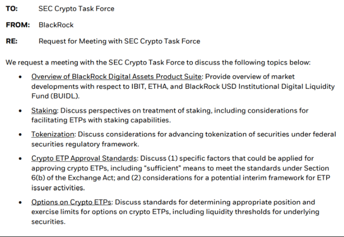 BlackRock's formal request to meet with SEC Crypto Task Forc