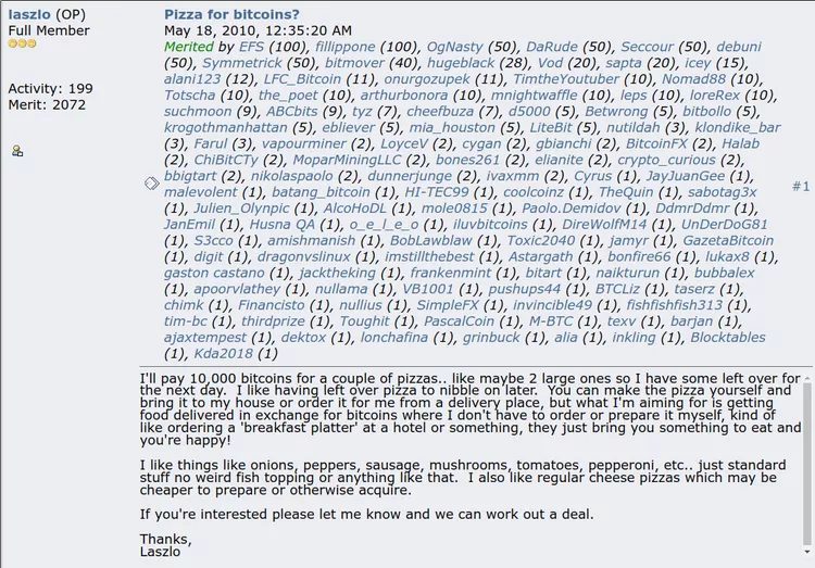 Laszlo's Pizza Request on Bitcoin Forum