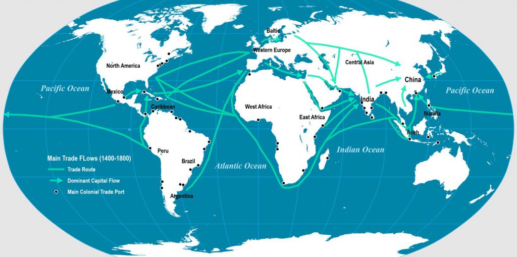 World map showing trade routes
