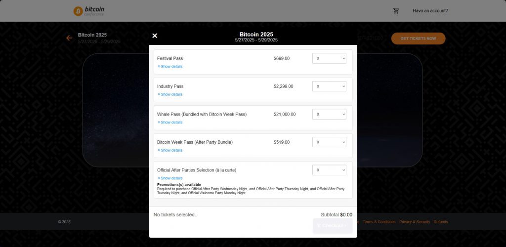 Bitcoin Conference 2025 tickets prices