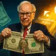 Warren Buffett tearing US dollar bill in half