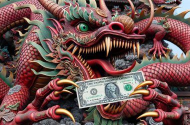 US dollar clutched by a Chinese Dragon