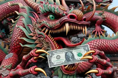 US dollar clutched by a Chinese Dragon