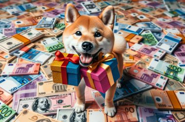 Shiba Inu with two presents