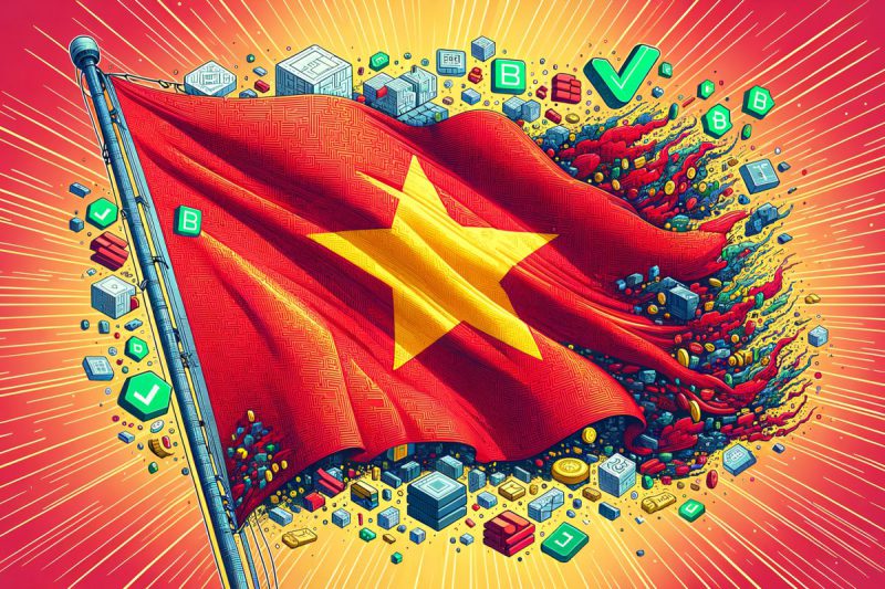 Vietnam crypto legalized flag in the wind