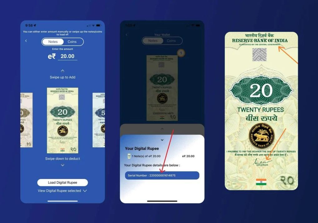 India digital rupee wallet interface screenshot