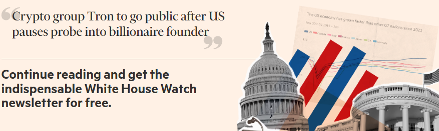 Financial Times headline about crypto group Tron going public