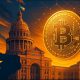 Texas Comptroller office building with Bitcoin symbols