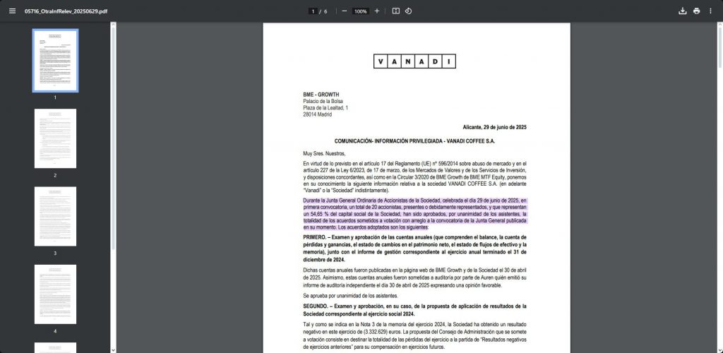 Vanadi Coffee official company document