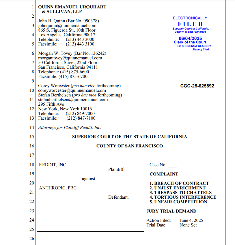 Reddit lawsuit filing document