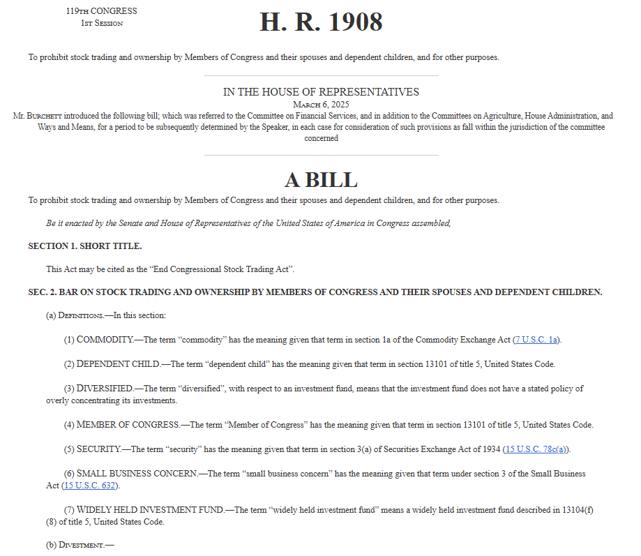 H.R. 1908 Congressional Stock Trading Bill document