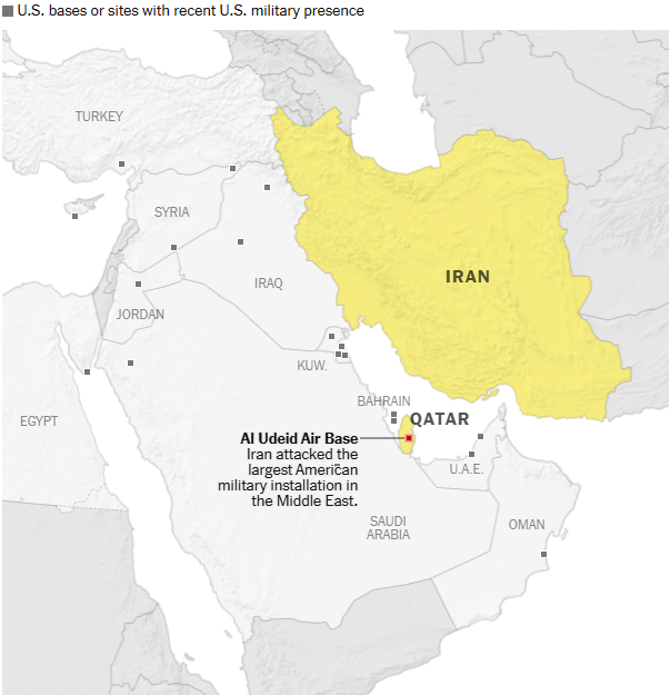 Middle Eastern Regional Map showing military facilities