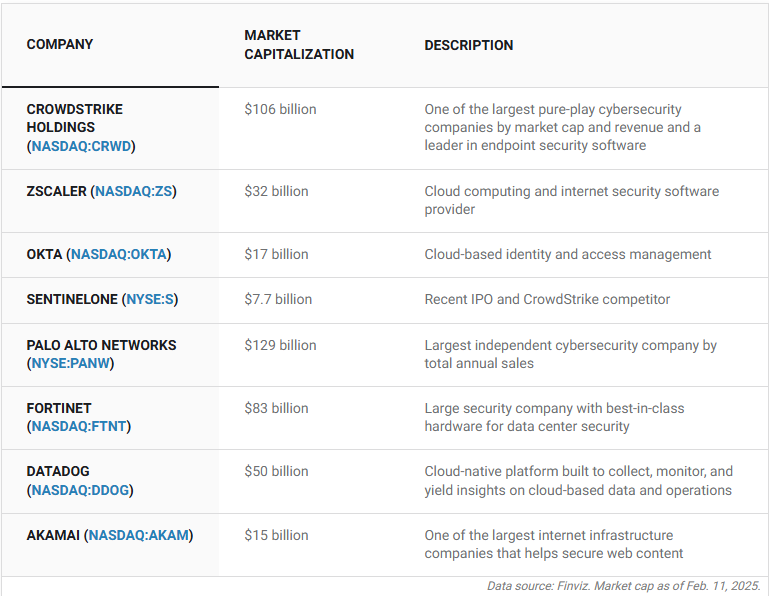 Top cybersecurity companies market cap comparison